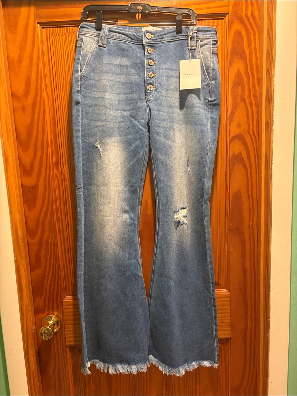 KanCan Light Blue High-Rise Button-Fly Flared Jeans